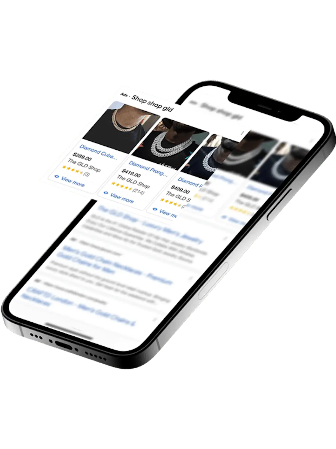 Phone mockup displaying Google Ads
